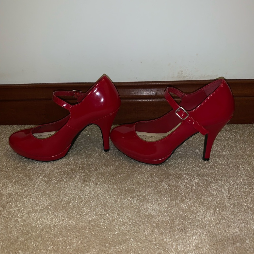 Cherry red Mary Jane style heels